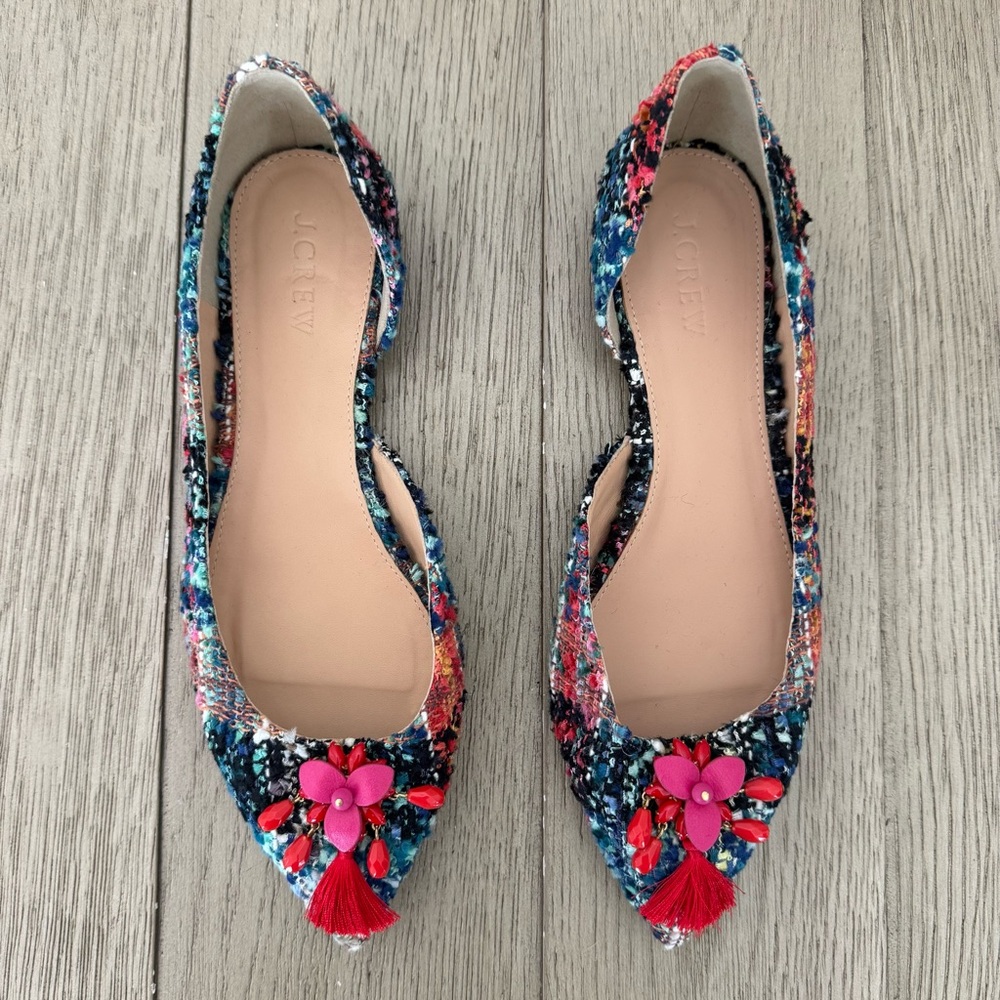 J. Crew Audrey Embellished Tweed Flats